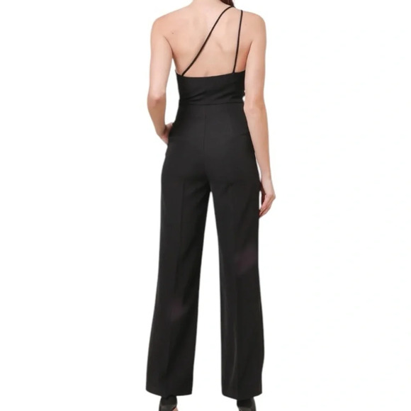 Line & Dot Vaughn Jumpsuit Black Asymmetrical Gold Placard & Straps - Picture 2 of 5